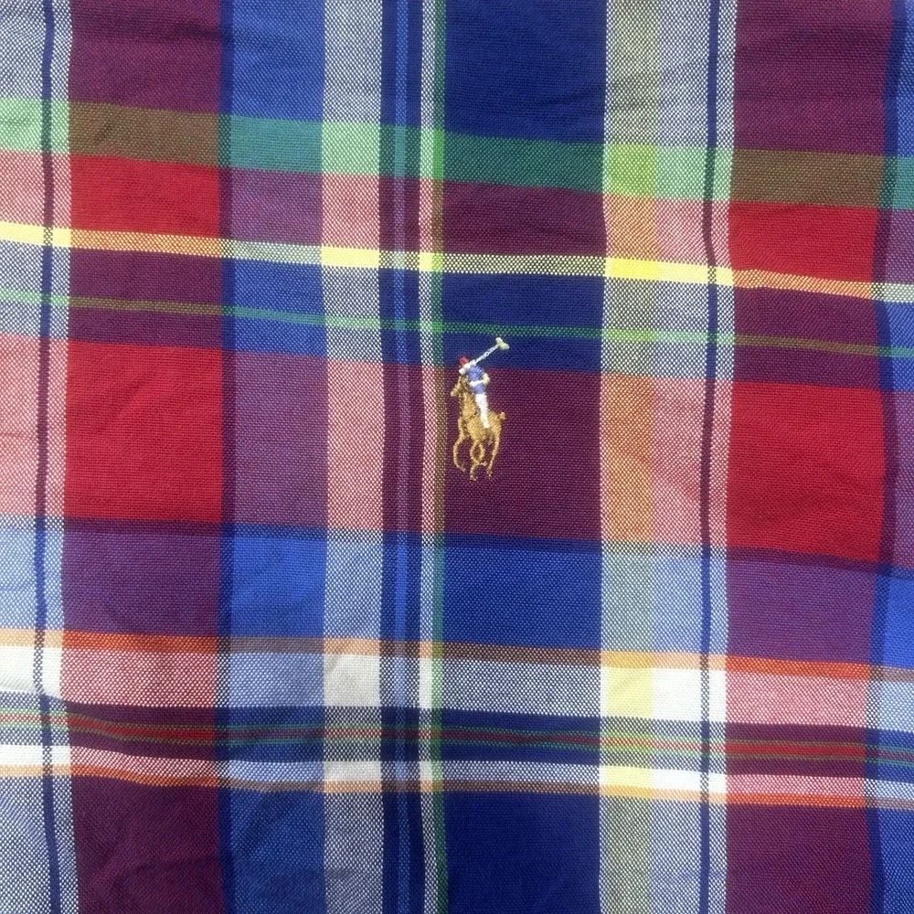 Ralph Lauren Oxford Shirt Men 3XB Madras Plaid Long Sleeve‎ Flesh Pony Button Up